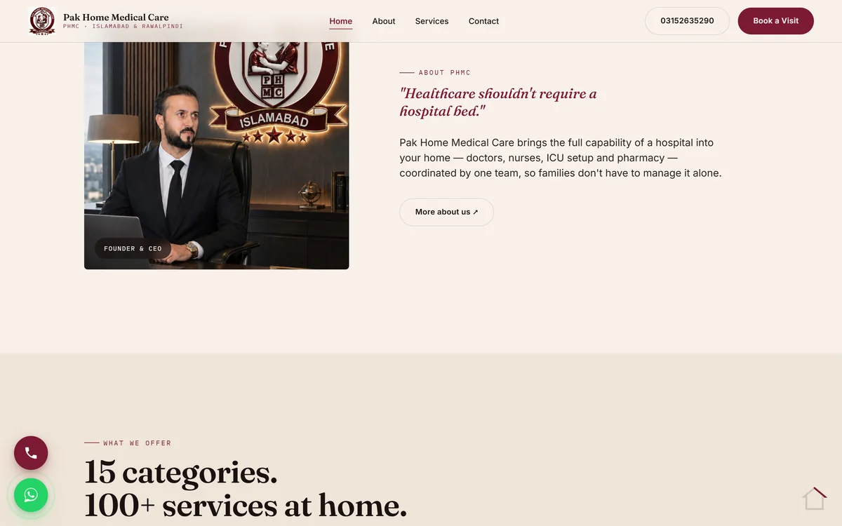 Pak Home Medical Care website, About section